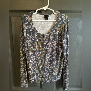 art class girls 7/8 fitted Floral Button Down Shirt - Gray and Multicolor